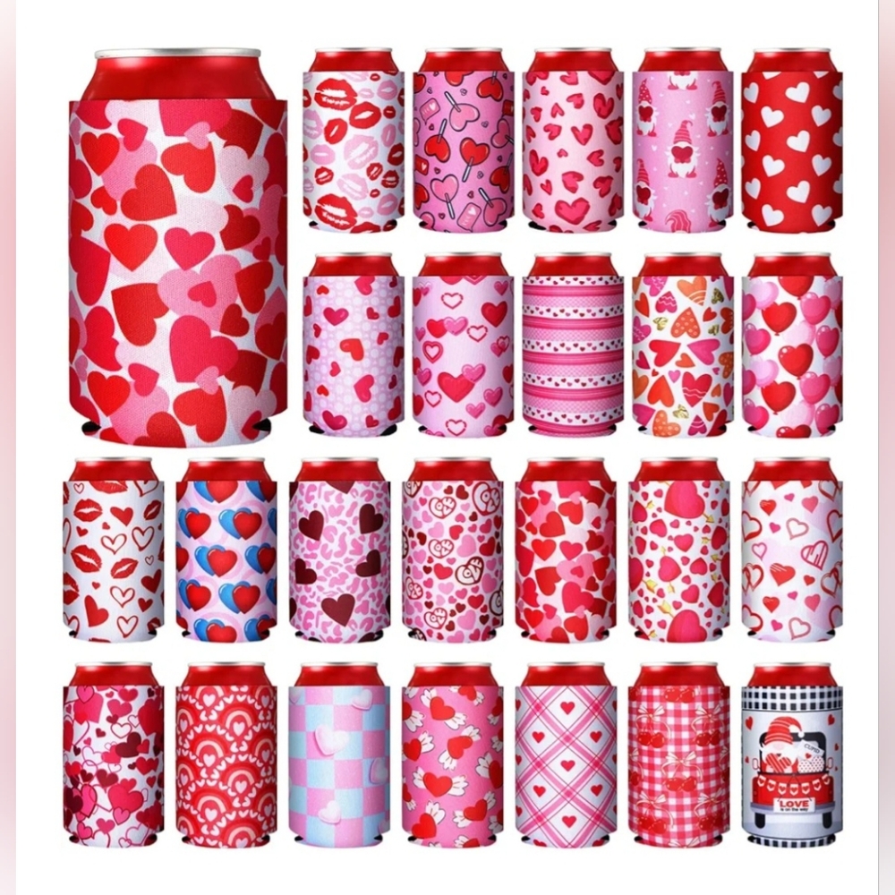 Pickmesh Valentine Heart and Pattern Can Coolers  24 Pc
